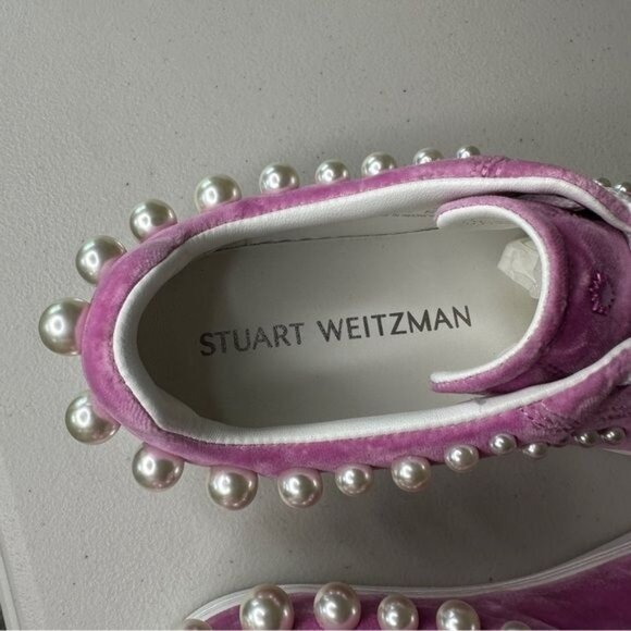 Stuart Weitzman Goldie Sneakers Pearl Embellished Cotton Candy Size 8.5 fits a 9 - Picture 6 of 11